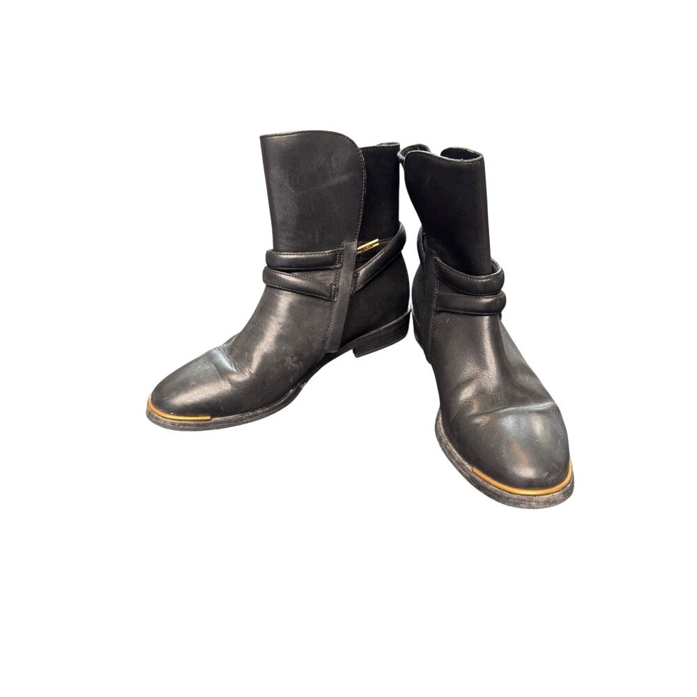 Ugg Kelby Boots Black‎ Ankle Harness Buckle Leather Suede Booties Size 7 1/2